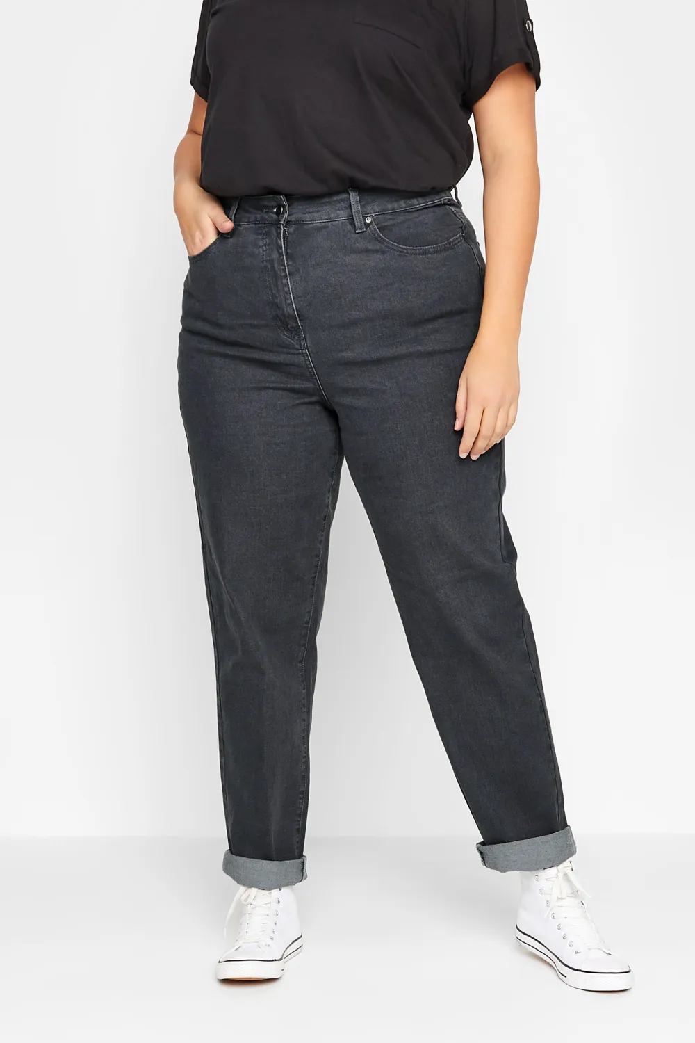 LTS Tall Black Washed UNA Stretch Mom Jeans