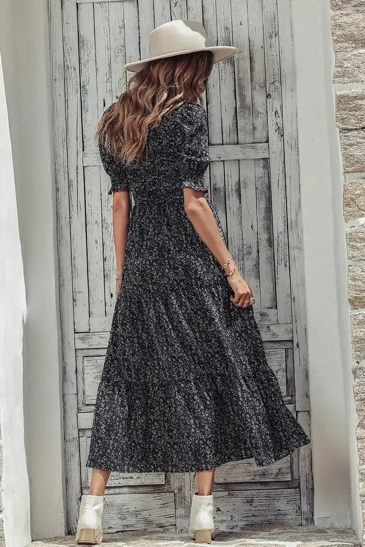 Summer Ruffle Bohemian Tiered Smocked Maxi Dress