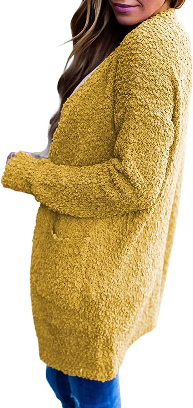Women's Long Sleeve Soft Chunky Knit Sweater Open Front Cardigans Outwear Coat