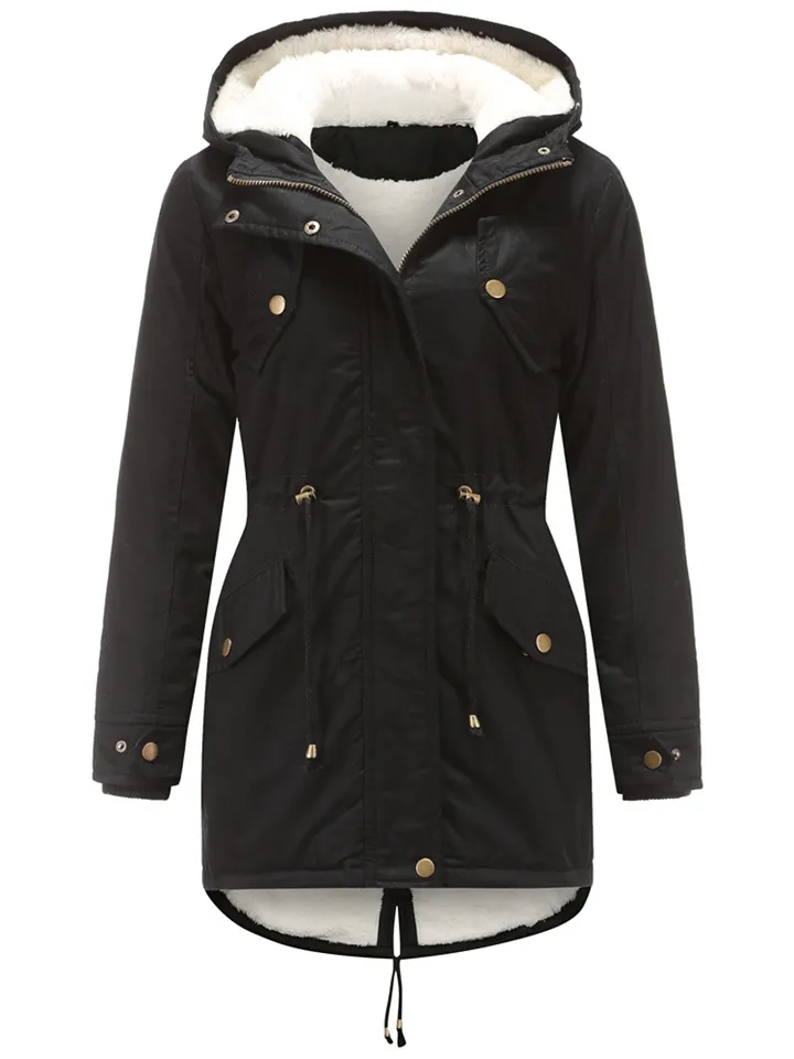 Women's Winter Jacket Winter Coat Parka Hoodie Jacket Outdoor Work Daily Winter Fall Regular Coat Regular Fit Windproof Warm Casual Jacket Long Sleeve Solid Color Full Zip Fleece Lined Navy Green