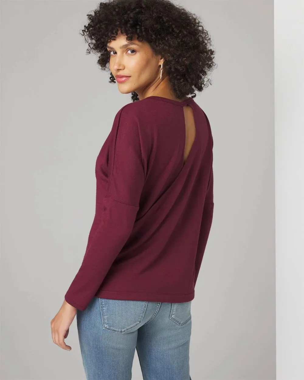 Long Sleeve Knit Top with Cutout Back