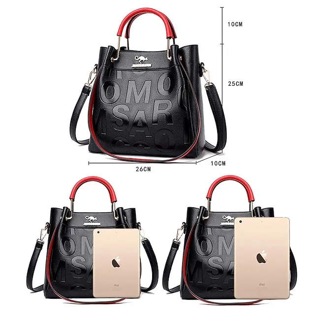 Women's Handbag Shoulder Bag Bucket Bag PU Leather Daily Holiday Pendant Zipper Large Capacity Waterproof Lightweight Solid Color Yellow Red