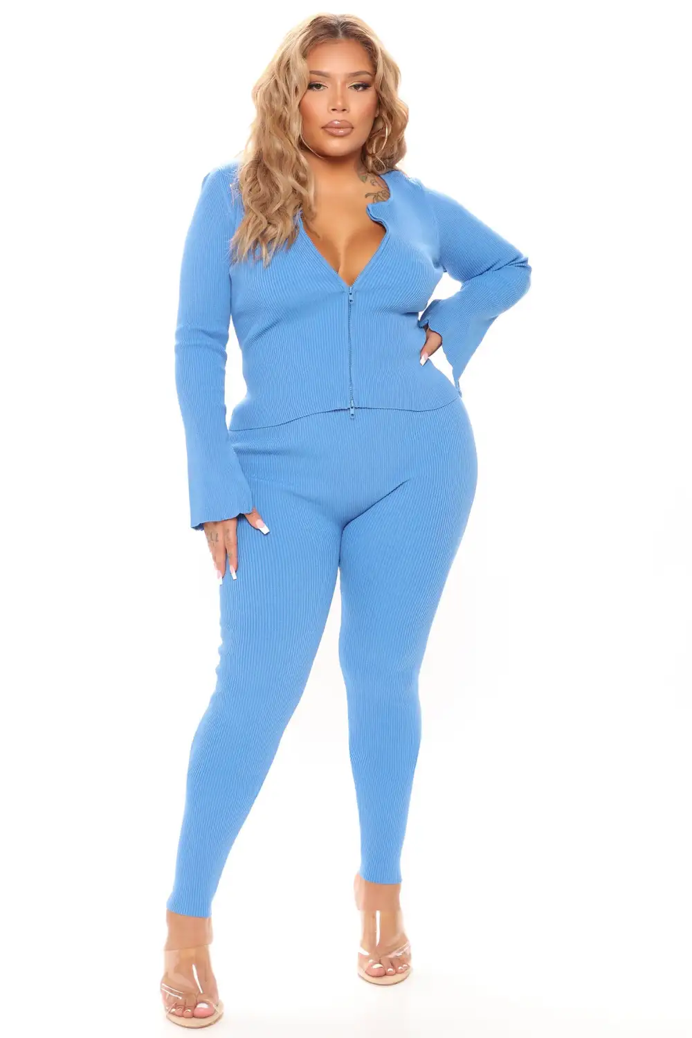 Wrong Way Sweater Pant Set - Blue