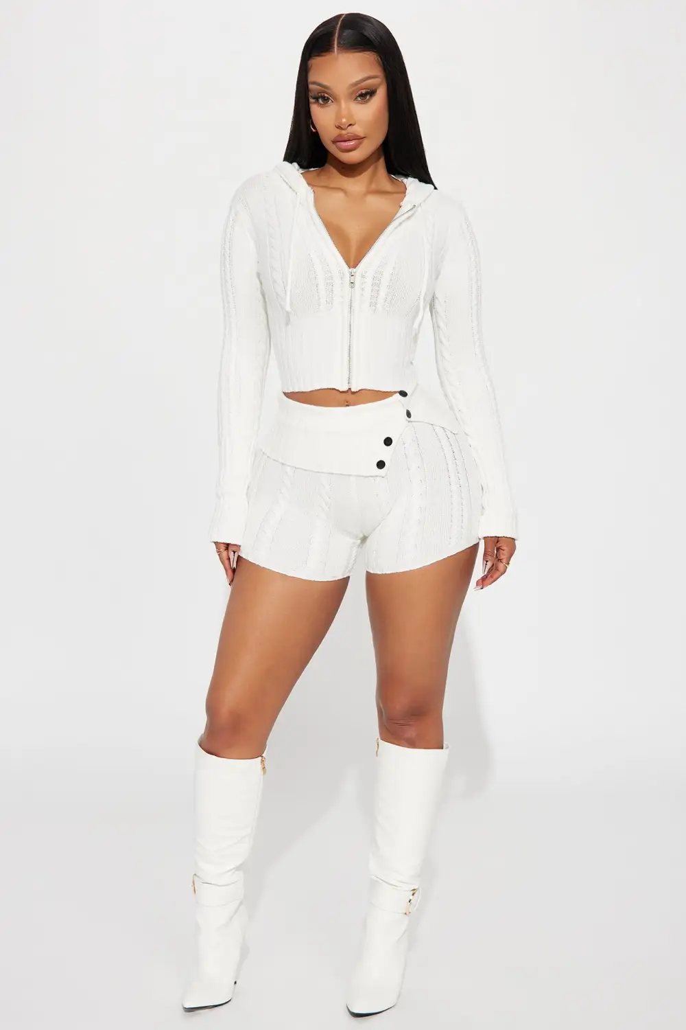 Soft Energy Sweater Short Set - Cream