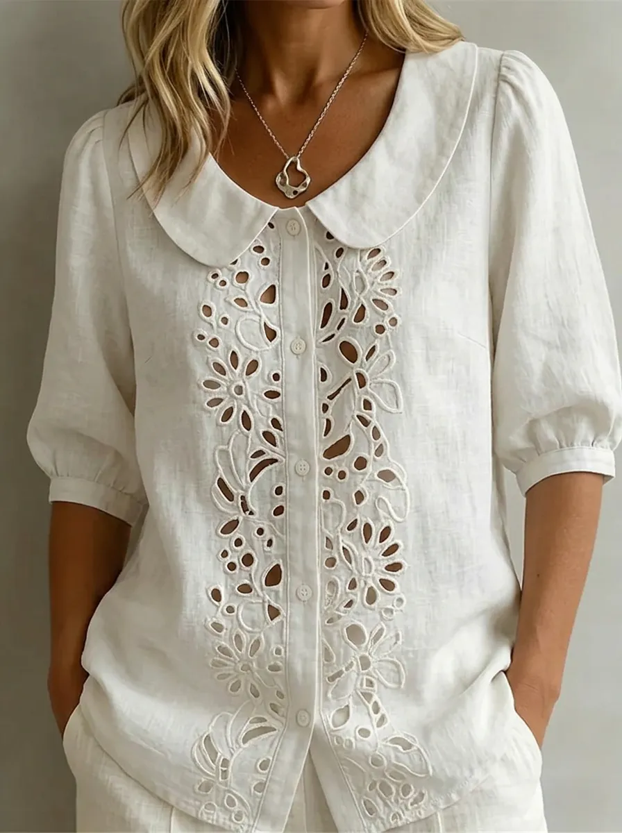 Women's Nashville Floral Eyelet Embroidered Button-up Shirt