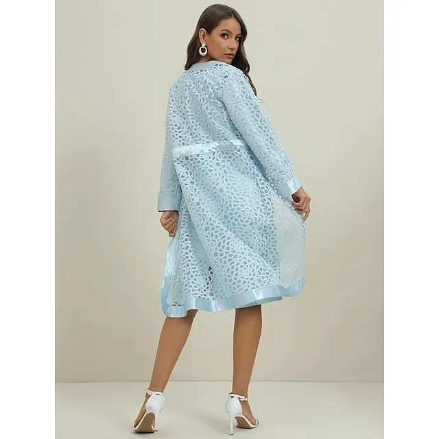 Women's Lace Dress Dress Set Midi Dress Purple Pink Yellow Light Blue Gray Long Sleeve Pure Color Lace Hollow Out Spring Fall Crew Neck Elegant Party Spring Dress