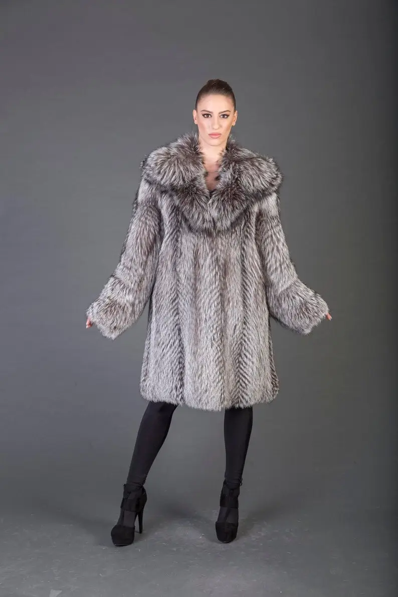Silver Fox Fur coat shawl