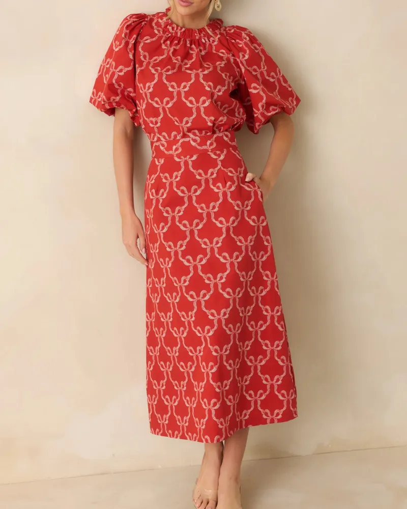 Easy Fit Printed Midi Tie Detail Dress
