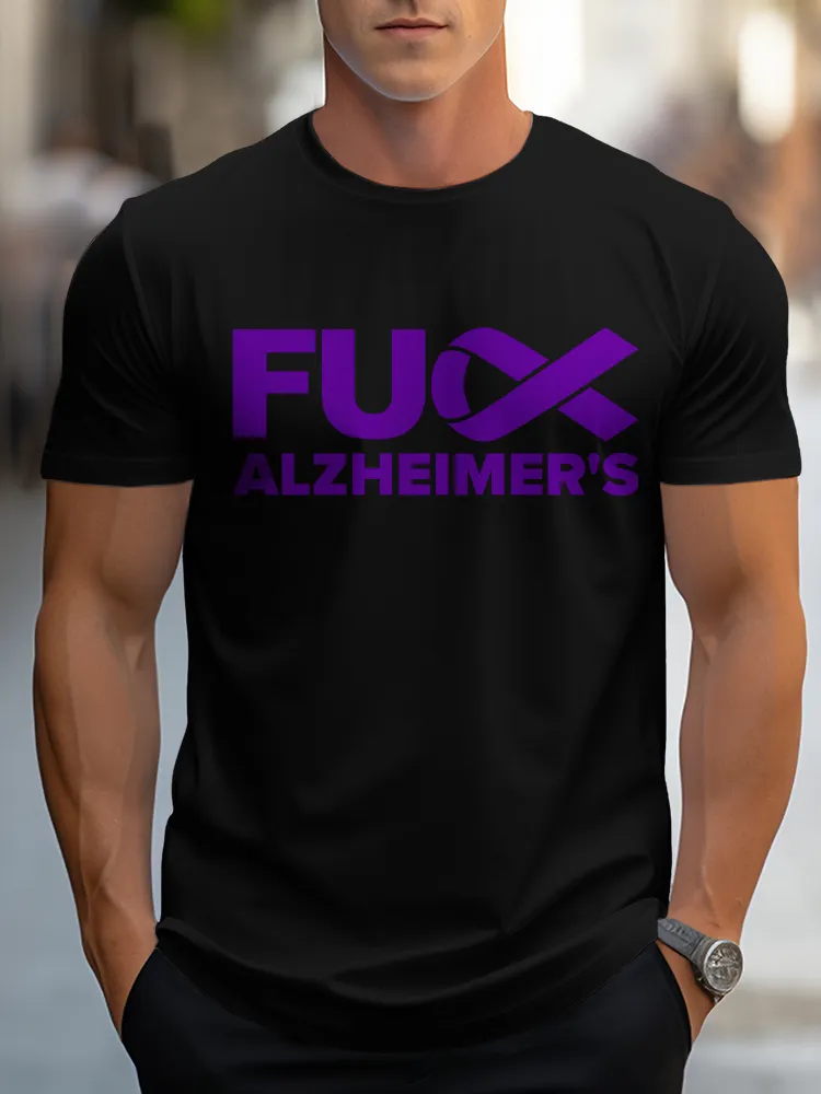 Men'S Round-Neck Short-Sleeved T-Shirt Fuck Alzheimer'S Prints