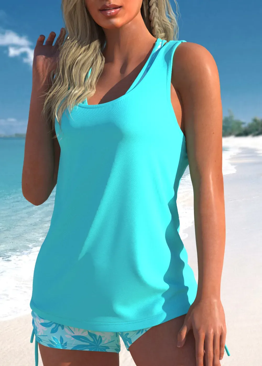 Three-piece Mid Waisted Navy Tankini Set