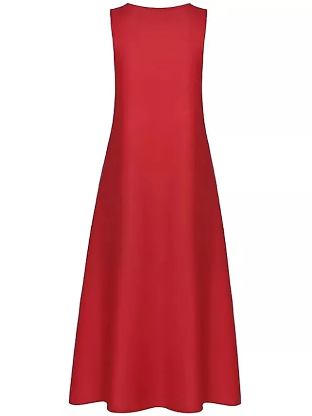 Women's Casual Dress Boho Dress Long Dress Maxi Dress Blue Khaki Red Sleeveless Graphic Print Fall Spring Summer Crew Neck Fashion Daily Vacation Summer Dress 2023 S M L XL XXL 3XL 4XL 5XL