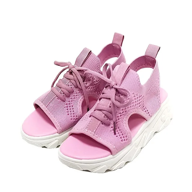 Women's Sandals Lace Up Sandals Strappy Sandals Flyknit Shoes Work Daily Summer Platform Open Toe Casual Minimalism Tissage Volant Lace-up Solid Color Black White Pink