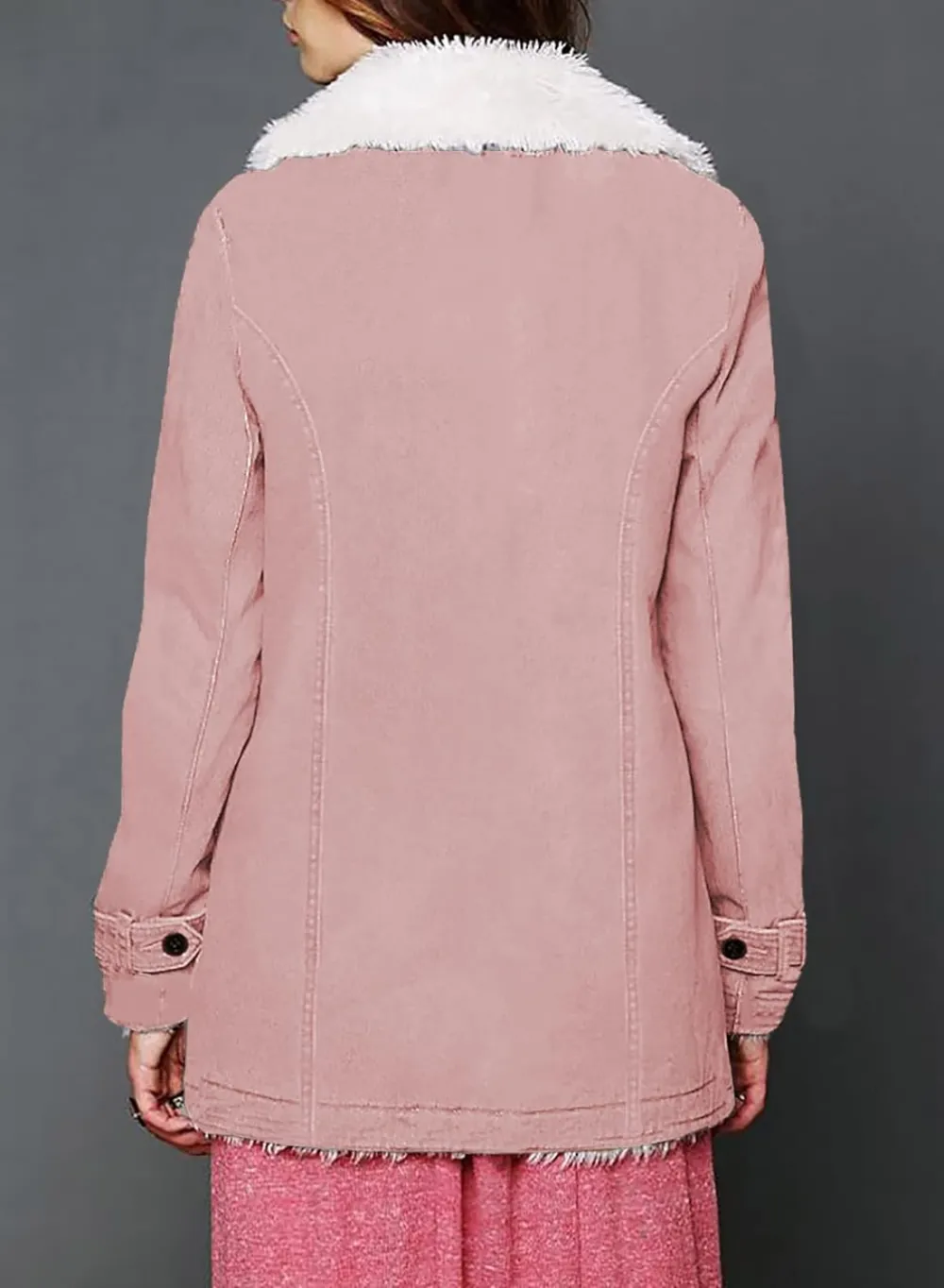 Womens Winter Warm Jean Jacket Stand Collar Wool Liner Sherpa Denim Coats Thicker Outerwear with Pockets