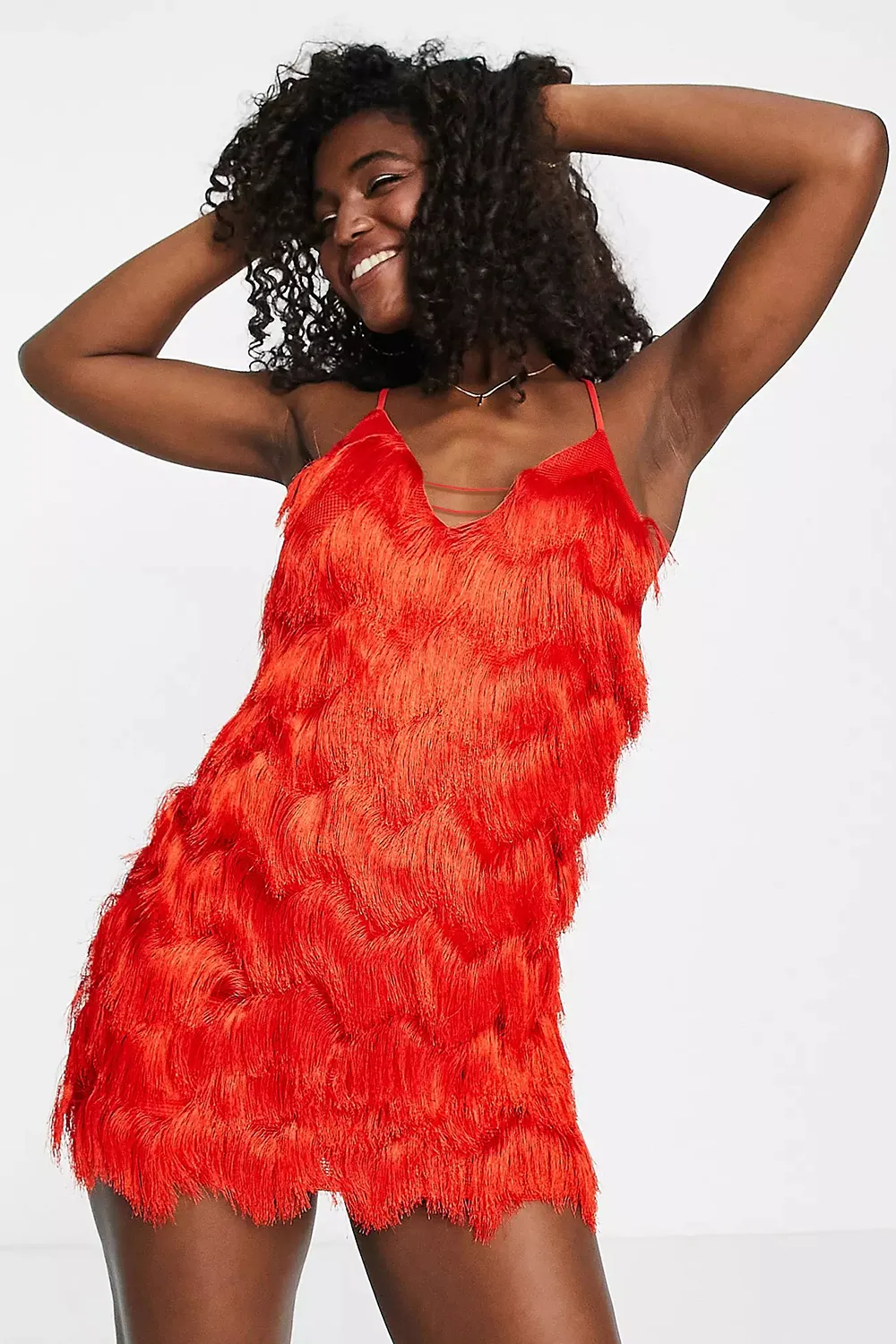 Miss Selfridge red ombre fringed dress