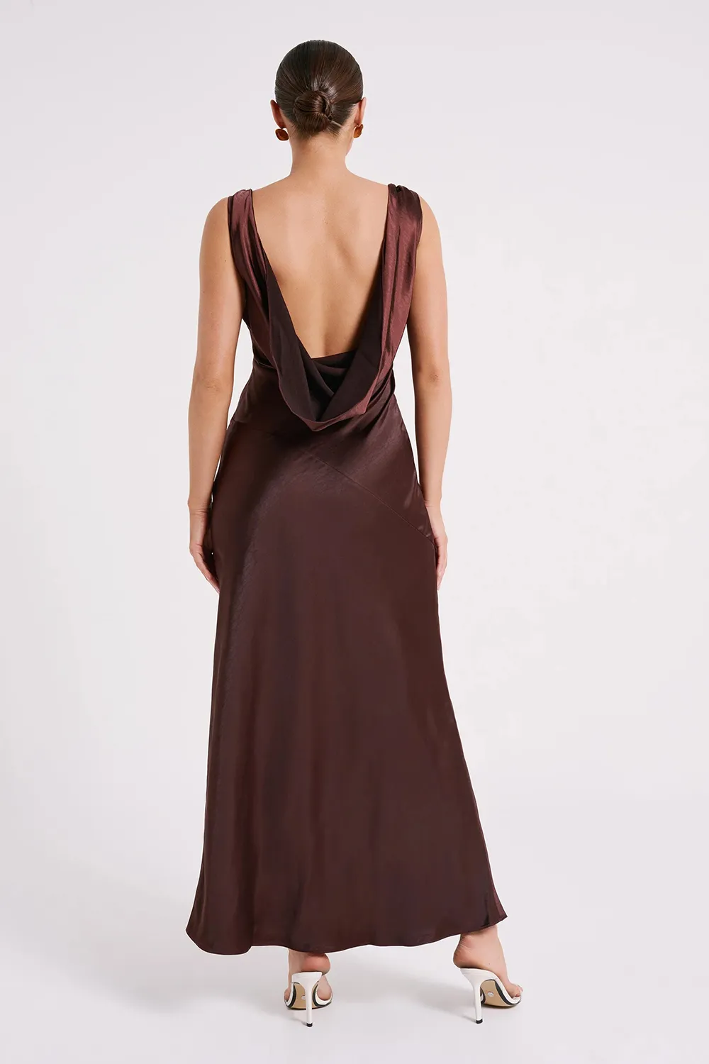 Maxi Satin Dress With Back Cowl - Emerald
