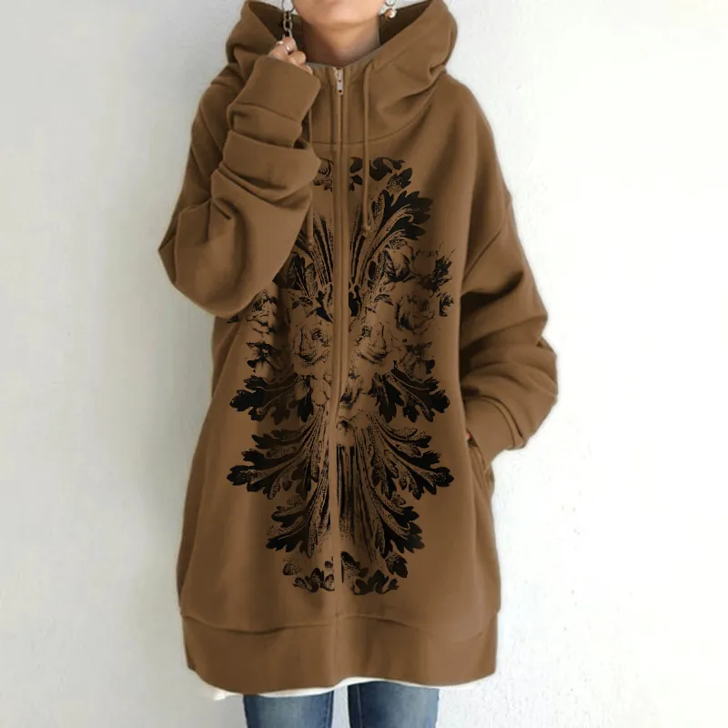 Women's Tie-Dye Floral Tattoo Zipper Cardigan Hoodie