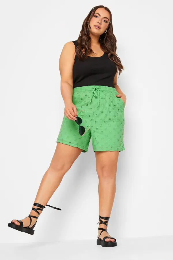 YOURS Curve Green Broderie Anglaise Shorts