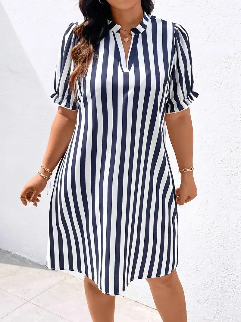 Large Size Women's Trumpet Short Sleeve Striped Print Simple Daily Dress 10K+ sold Sold by Miss YuChen