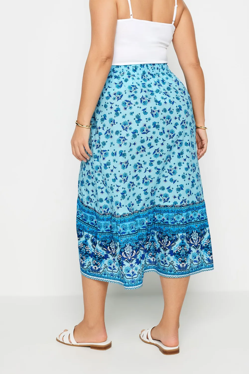 YOURS Curve Blue Floral Print Wrap Skirt