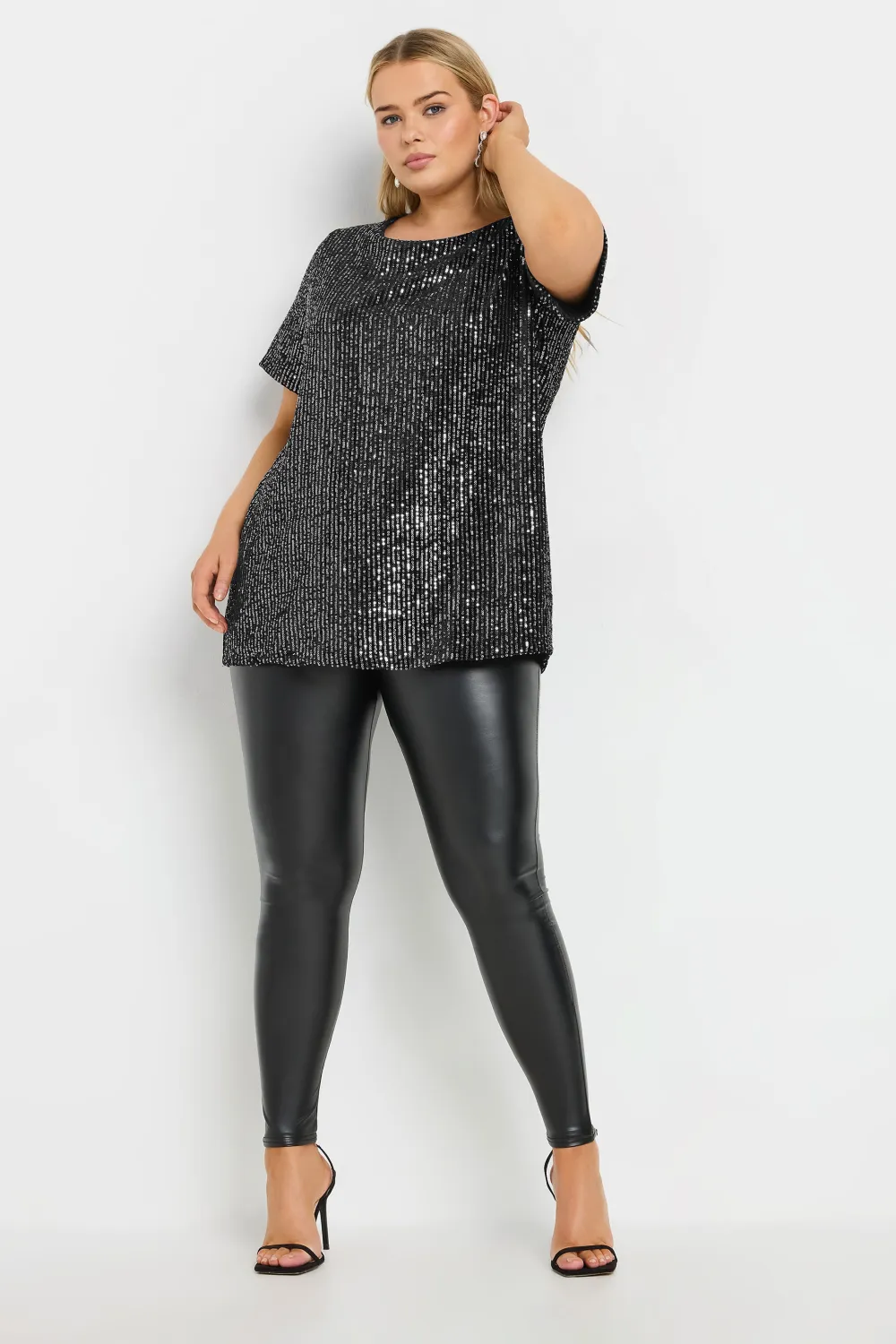 Yours Curve Black & Silver Velvet Sequin Top