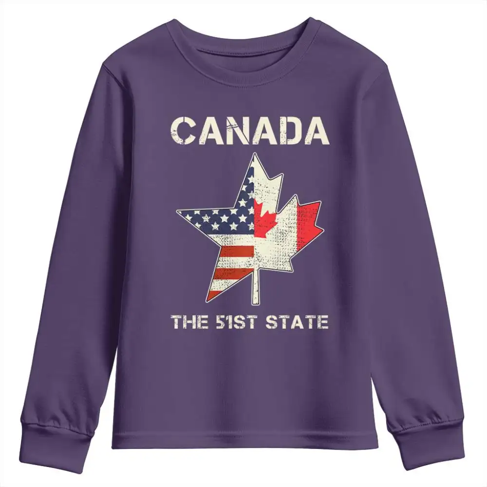 Canada The 51st State Youth Sweatshirt Maple Canadian American Flag TS09