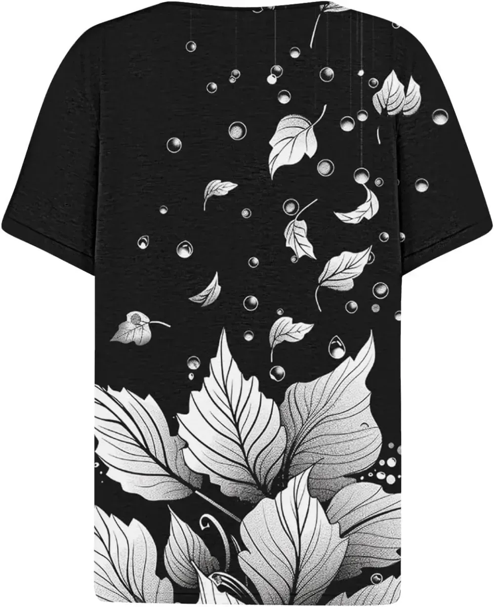Shirts for Women Casual Printed Summer Tops Short-Sleeved Button V-Neck Tops Blouse Fashion Boho T-Shirts