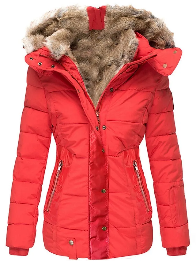Women's Thicken Parka Fleece Puffer Jacket Coat with Drawstring