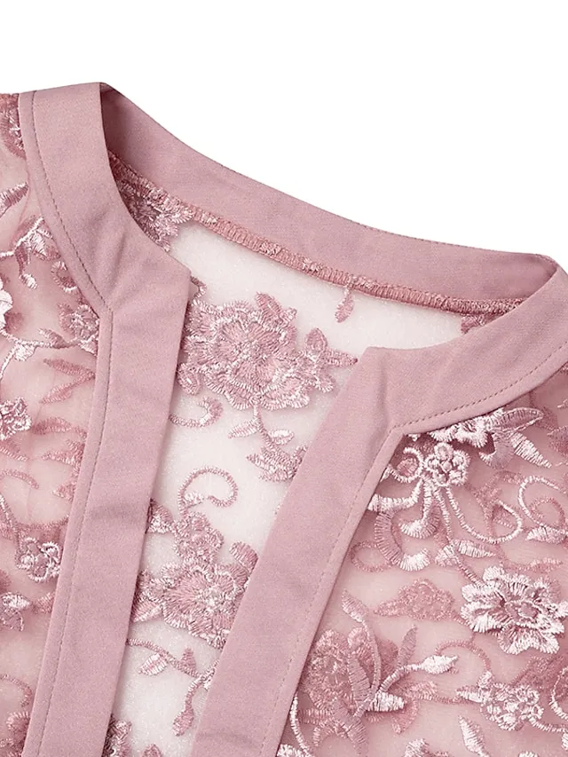 Women's Lace Dress Dress Set Two Piece Dress Midi Dress Pink Half Sleeve Pure Color Mesh Summer Spring Fall Crew Neck Fashion Office Wedding Guest 2023 S M L XL XXL 3XL