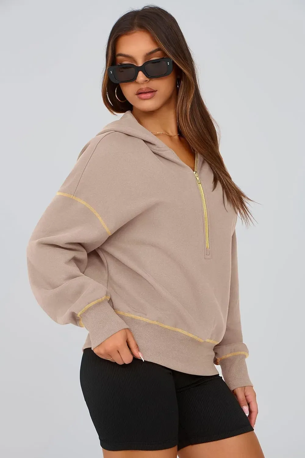Women's Hooded Sweatshirts Long Sleeve Half Zip Cropped Hoodie Pullover Winter Fashion Clothes