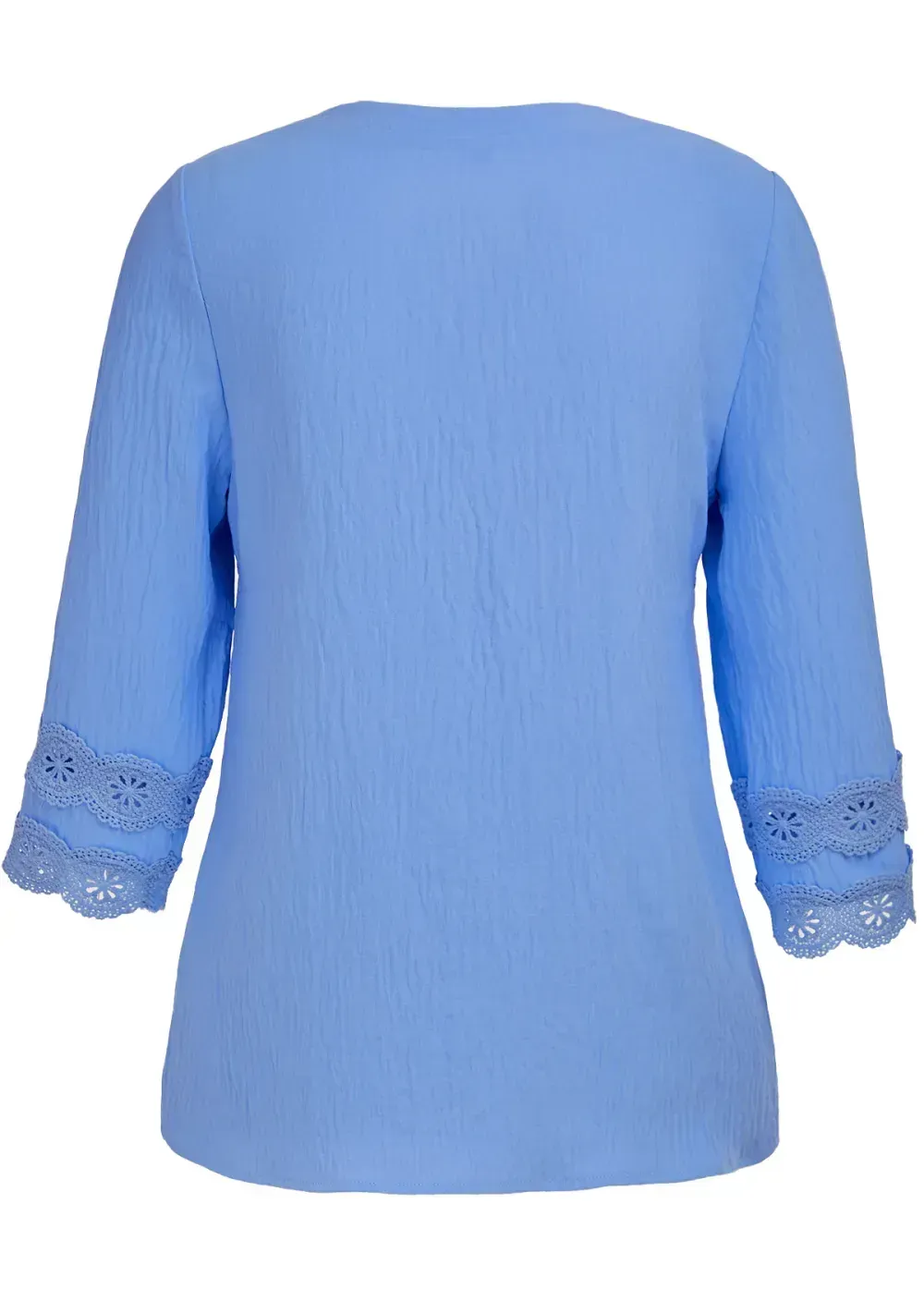 Blue Lace Long Sleeve V Neck Blouse