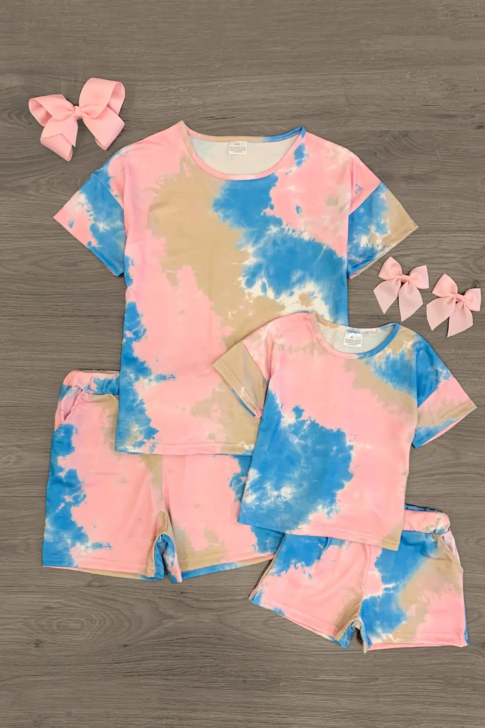 Mom & Me - Pink, Blue & Tan Short Sleeve Lounge Set