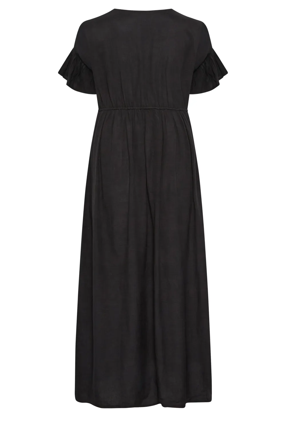 YOURS Curve Black Frill Sleeve Linen Maxi Dress