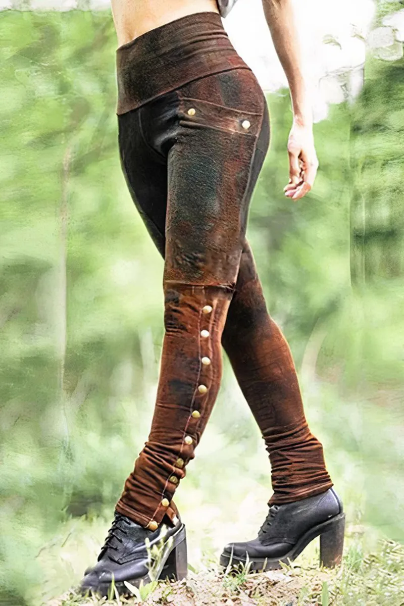 Tie Dye Button Side Pocket Detail High Waist Skinny Pants