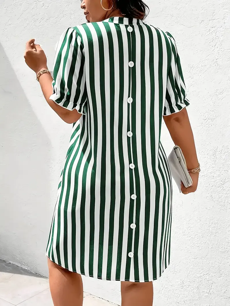 Large Size Women's Trumpet Short Sleeve Striped Print Simple Daily Dress 10K+ sold Sold by Miss YuChen