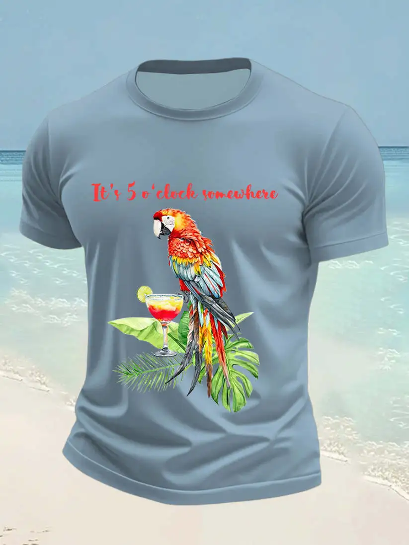 Men's Funny It's 5 O'clock Somewhere Printed Short Sleeve T-shirt