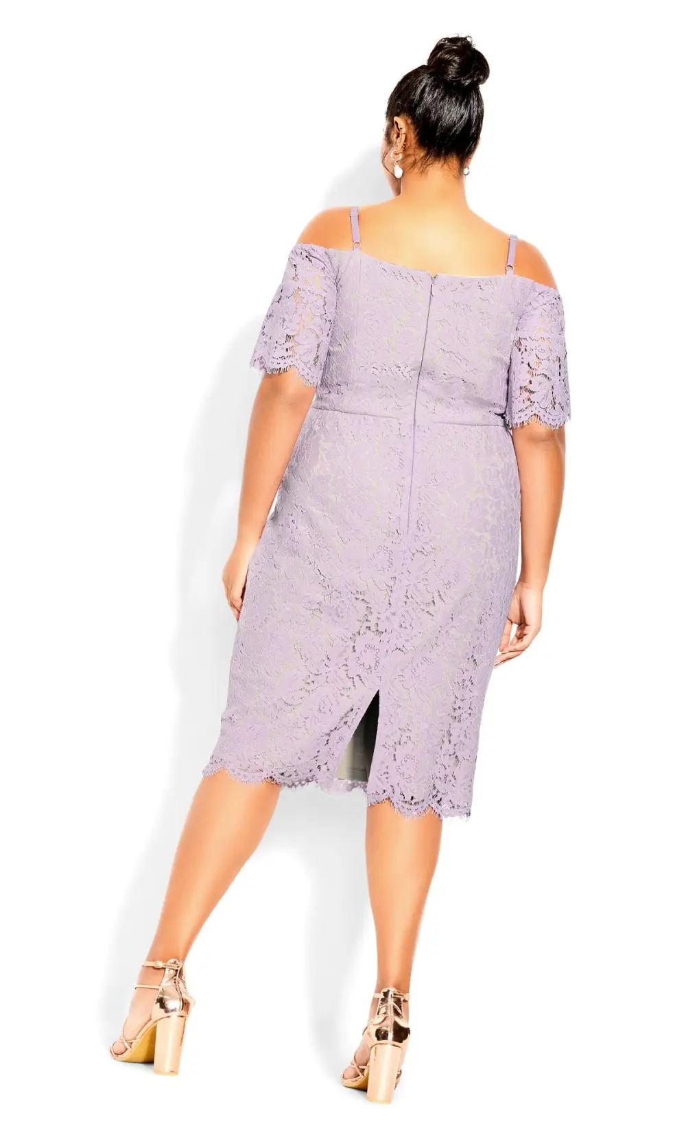 Evans Lilac Lace Cold Shoulder Midi Dress
