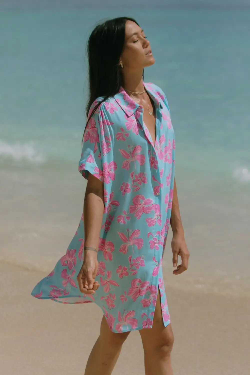 Kihei Printed Short-Sleeve Shirt Dress-Kihei