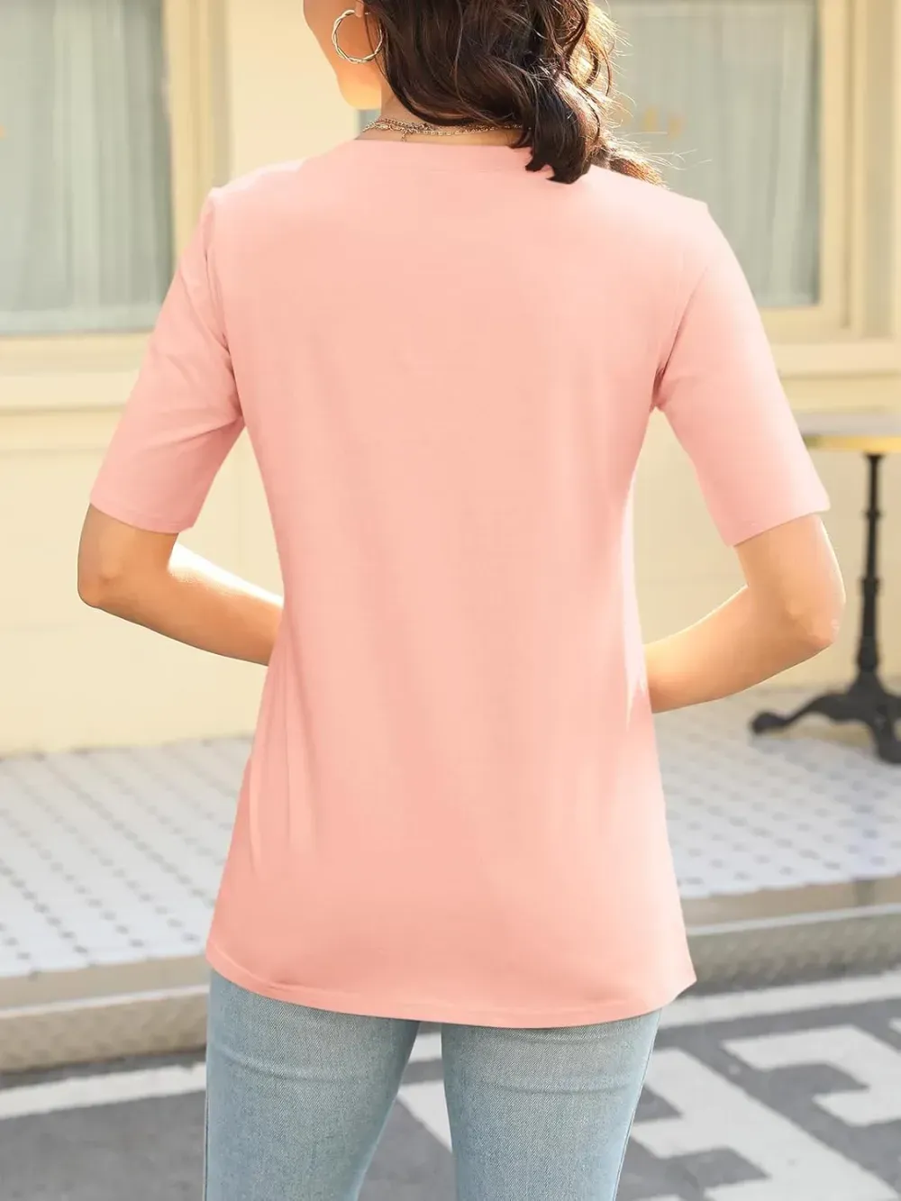 ORANDESIGNE Women's Color Block Short Sleeve T Shirts Casual V Neck Summer Tops Tees Loose Fit Blouses