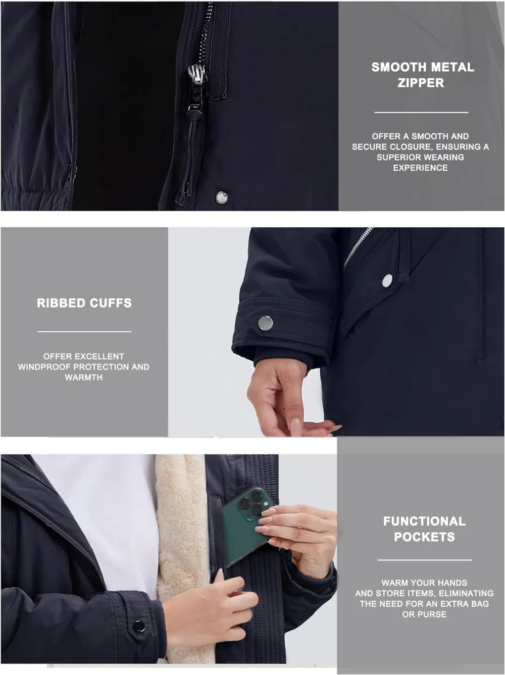 Women's Winter Coats Fleece Lined Parka Jacket Hooded Long Winter Warm Parka Coat with Pockets