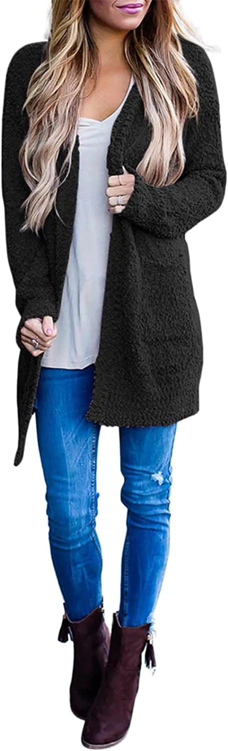 Women's Long Sleeve Soft Chunky Knit Sweater Open Front Cardigans Outwear Coat