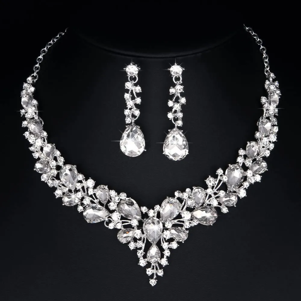 Rhinestone Crystal Necklace and Earrings Set