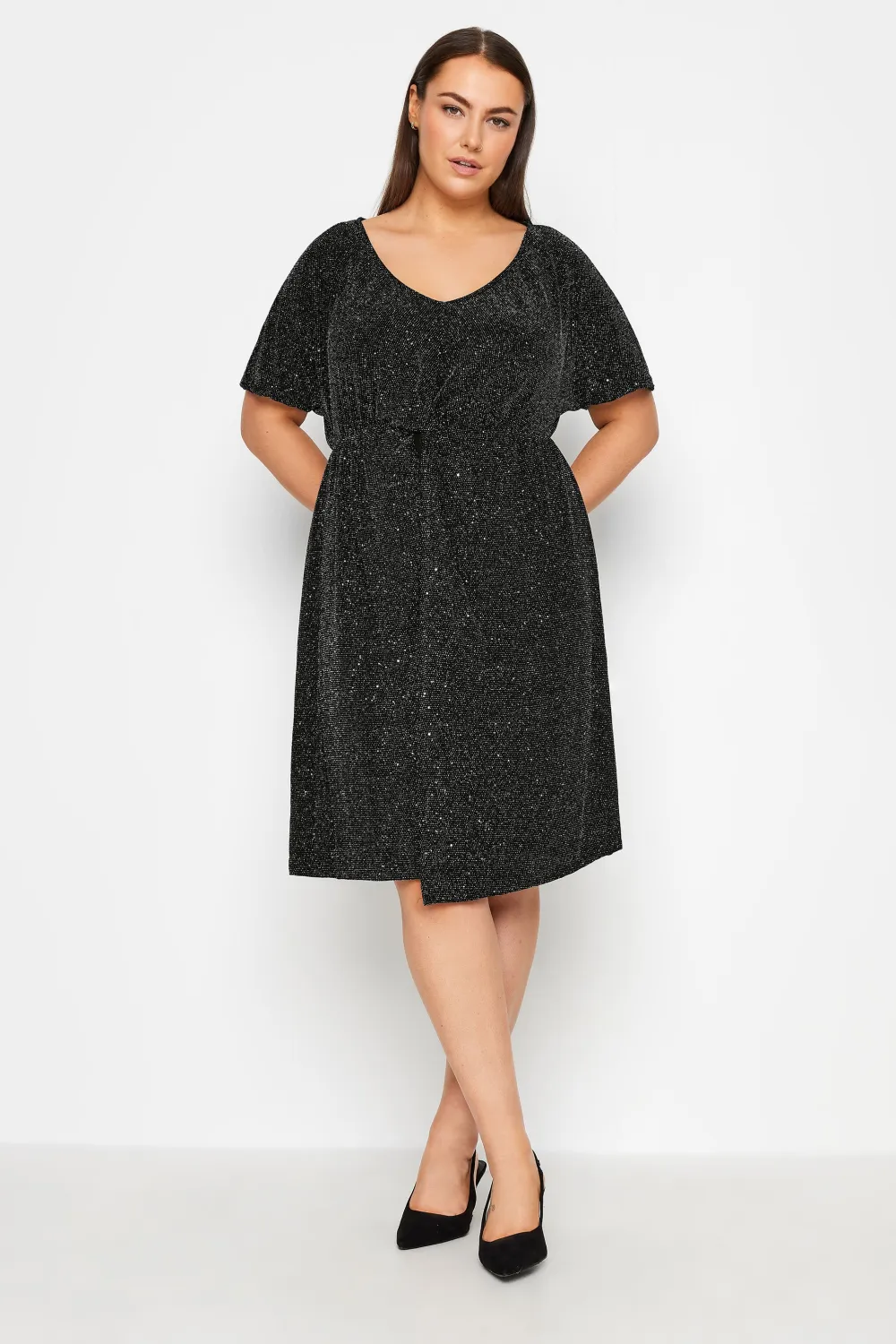 Evans Black Sparkle Twist Wrap Dress