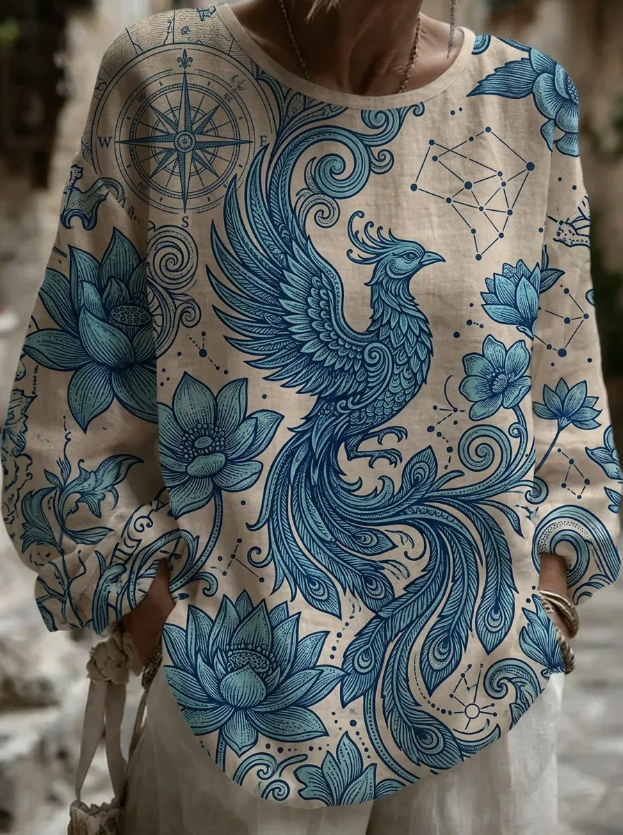 Women's Nashville Phoenix Lotus Floral Printed Long Sleeve Top