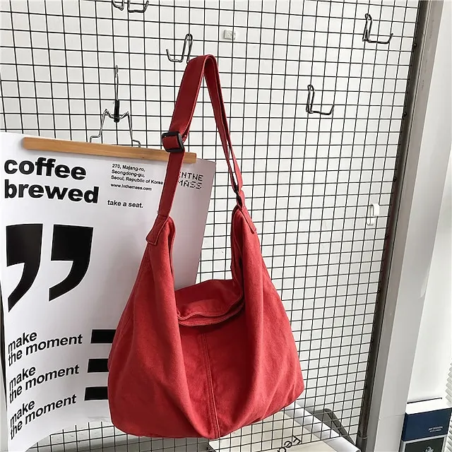 Women's Crossbody Bag Shoulder Bag Canvas Tote Bag Canvas Daily Holiday Zipper Large Capacity Waterproof Breathable Solid Color Balck White Red
