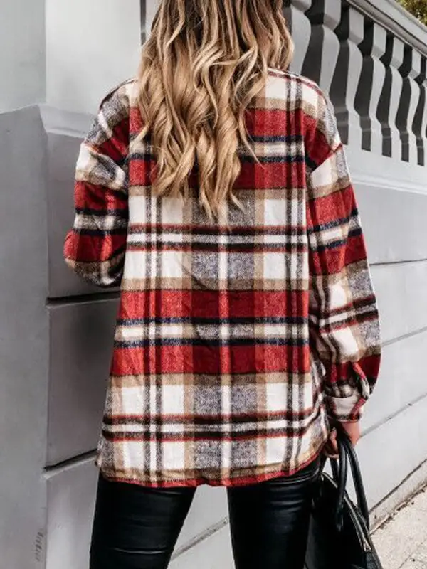 Long Sleeve Plaid Print Casual Jacket