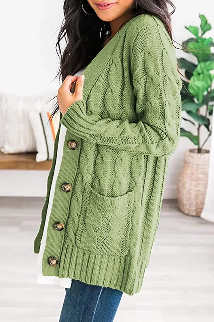 Knitted Solid Color Button Down Chunky Outwear Cardigan