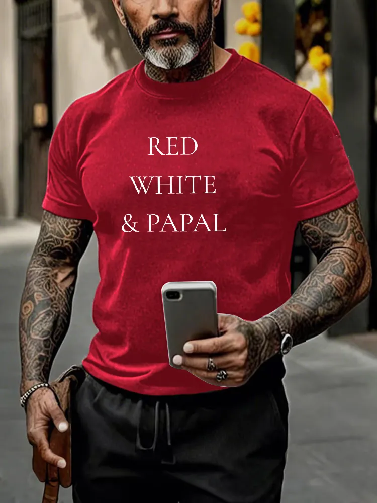 Men'S Red White And Papal Printed T-Shirt