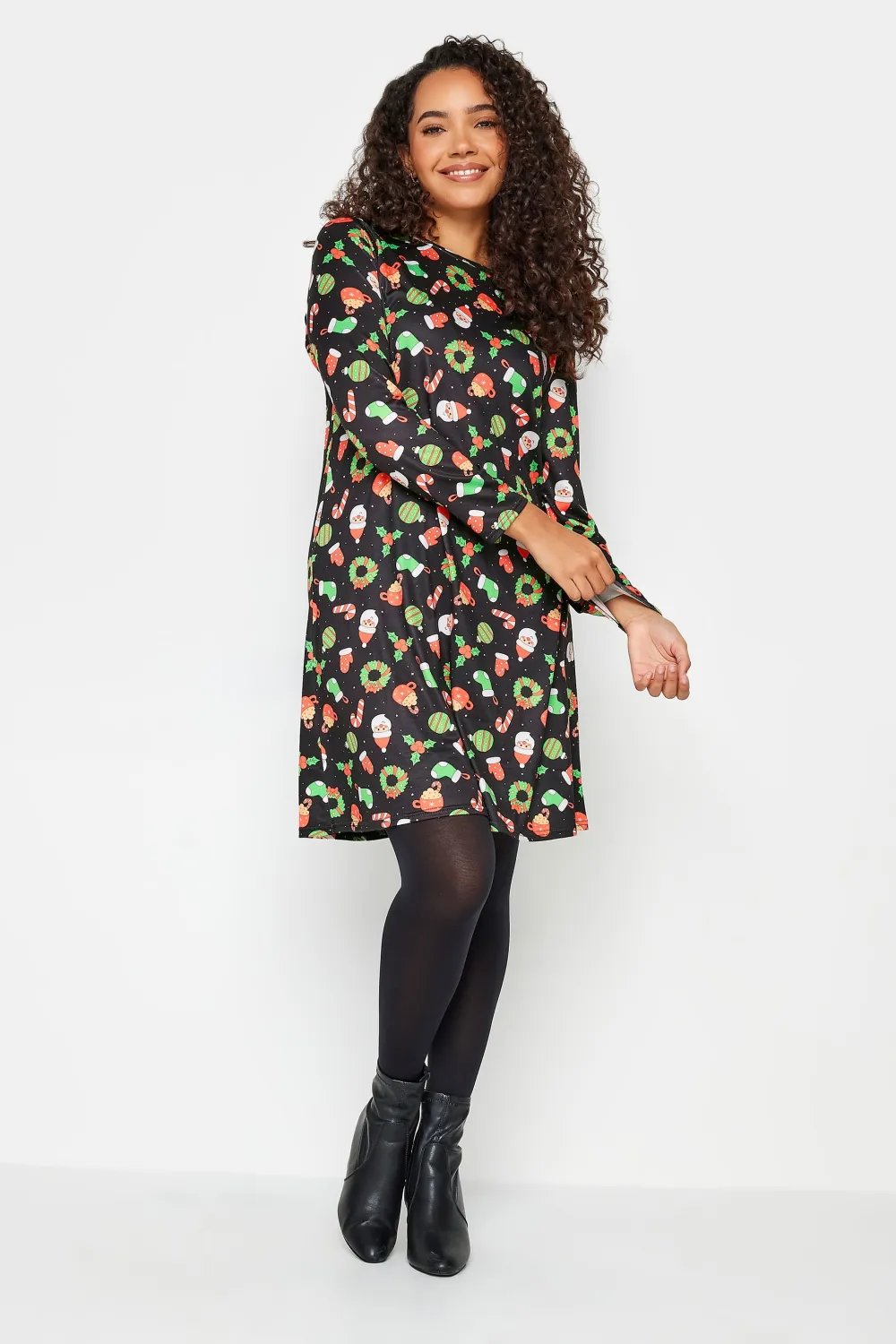 M&Co Black Novelty Printed Christmas Dress