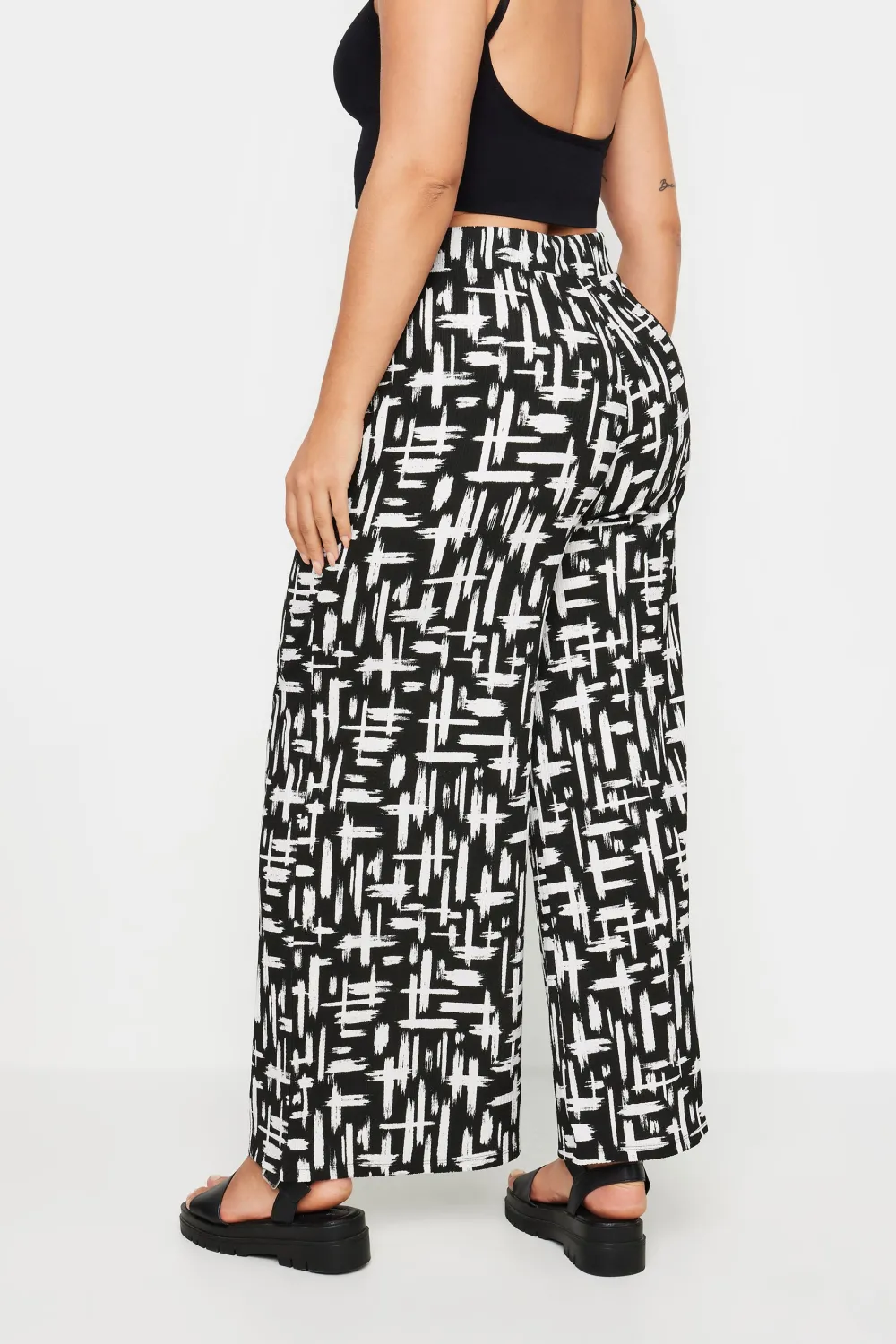 YOURS Curve Dark Grey Abstract Print Textured Wide Leg Trousers