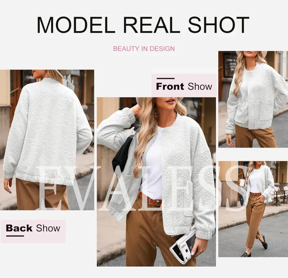 Jackets for Women Spring Fashion 2025 Cute Jacquard Coats Lightweight Zip Up Jackets Dressy Casual